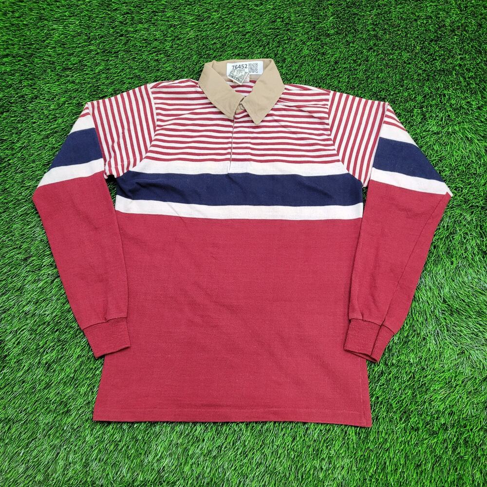 Vintage 80s Campus Polo Shirt Small 18x26 MOD Striped USA